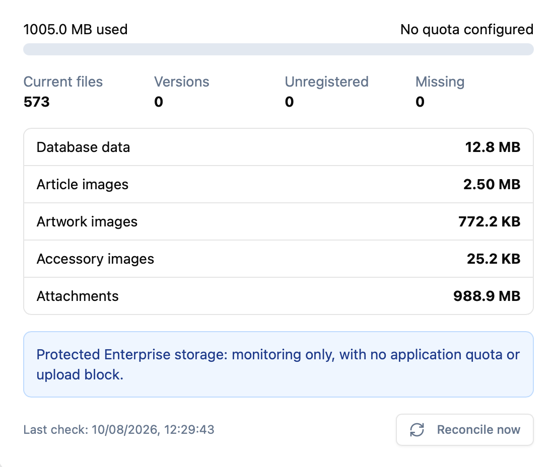 Vision Orders storage usage monitoring by file category